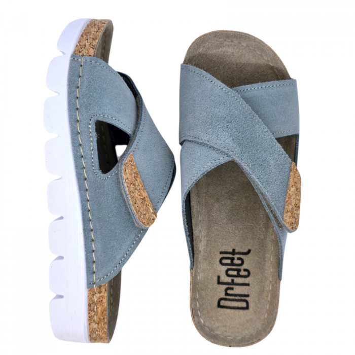 9019 -es női Dr Feet bőr papucs - világos kék [6]