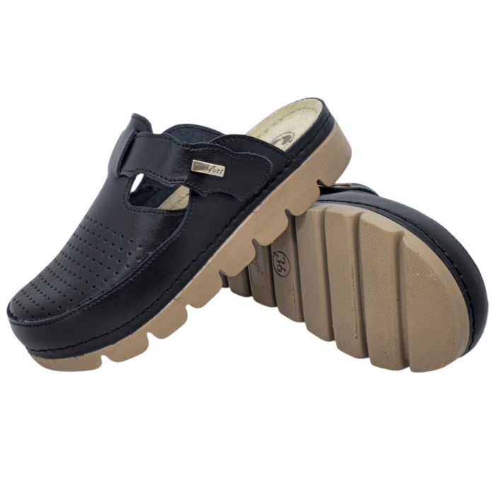 9020 -as női Dr Feet bőr papucs - fekete [3]