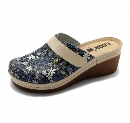 Női csukott papucs - Leon - 1003 - as noi leon bor papucs - beige virag mintas