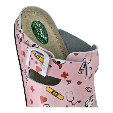 1014 -es női Dr Feet bőr papucs - rózsaszín orvos mintás [5]