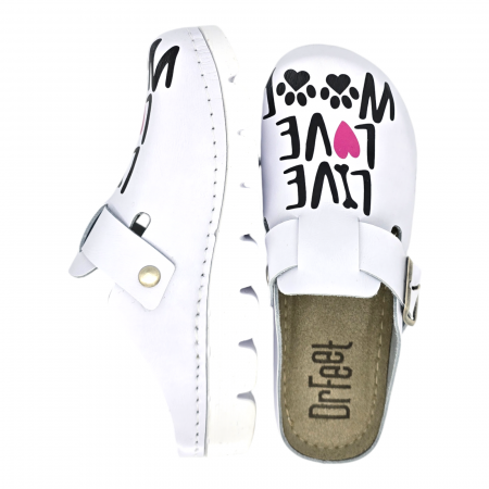 1100 -as női Dr Feet bőr papucs - fehér - Live, love,woof [3]
