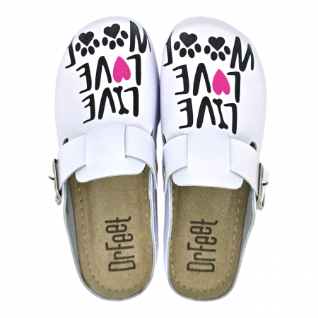 1100 -as női Dr Feet bőr papucs - fehér - Live, love,woof [4]