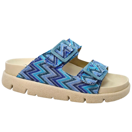 Lábbeli - 16019 -es női Dr Feet bőr papucs - kék mintás