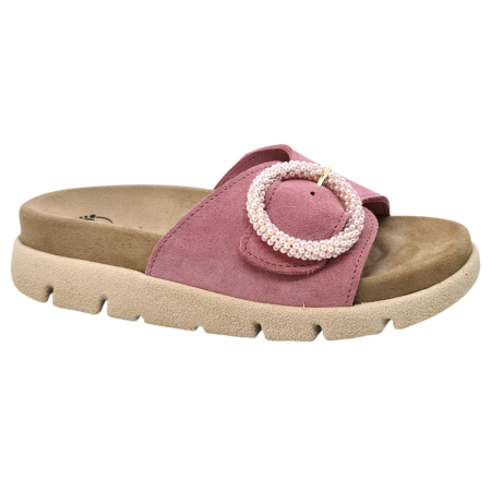 Lábbeli - 16028 -as női Dr Feet bőr papucs - púder rózsaszín