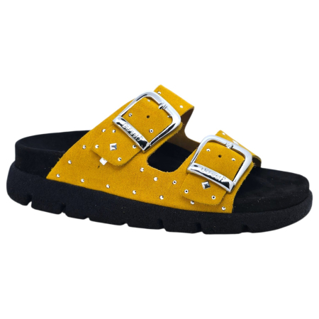 Lábbeli - 16034 -es női Dr Feet bőr papucs - mustár sárga