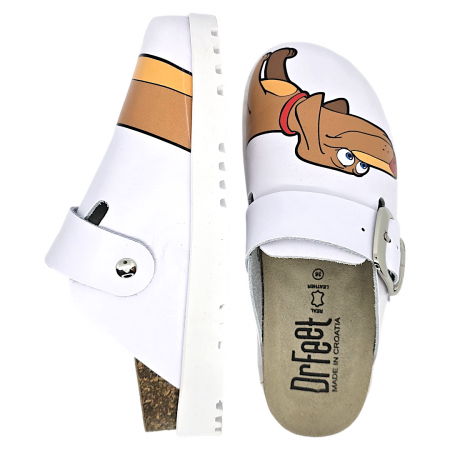 16202 -es női Dr Feet bőr papucs - fehér "Spirit a kutya" mintás [3]
