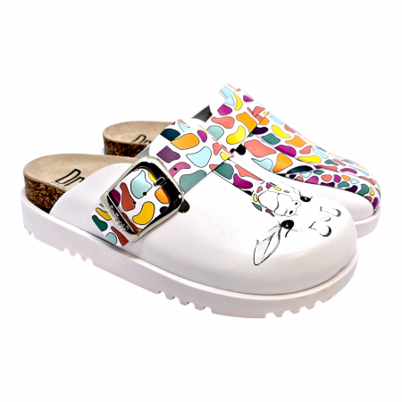 Csukott klumpa - 16202 noi Dr Feet bor papucs - feher zsiraf