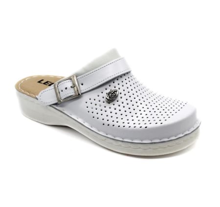 Lábbeli - 202 -es unisex Leon bőr papucs - fehér