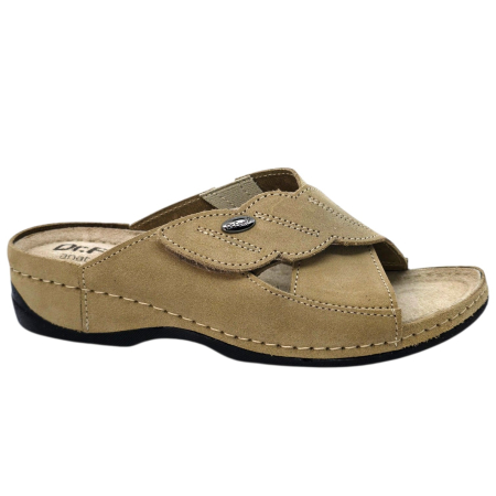 Lábbeli - 2085 -ös női Dr Feet bőr papucs - világos barna