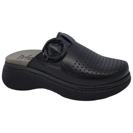 Női orvosi bőr klumpa - 21011 -es női Dr Feet bőr papucs - fekete
