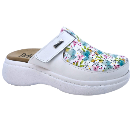 Lábbeli - 21301 -es női Dr Feet bőr papucs - fehér pillangó
