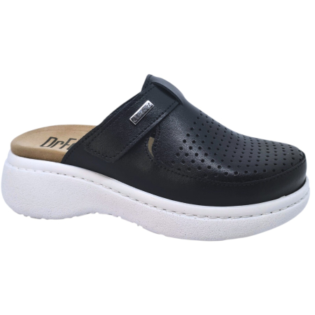 Lábbeli - 21301 -es női Dr Feet bőr papucs - fekete