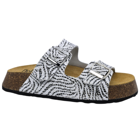 Lábbeli - 23003 -as női Dr Feet bőr papucs - fehér zebra