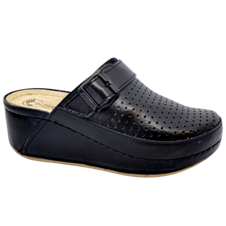 Női orvosi bőr klumpa - 3021 -es női Dr Feet bőr papucs - fekete