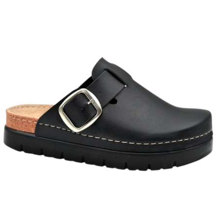 Női orvosi bőr klumpa - 614 -es női Doss bőr papucs - fekete