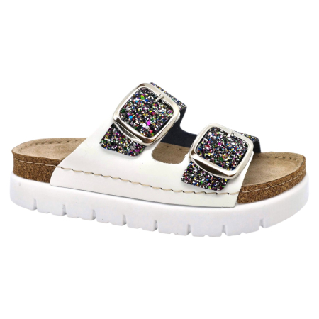 Lábbeli - 689 -es Doss női papucs - fehér csillogós