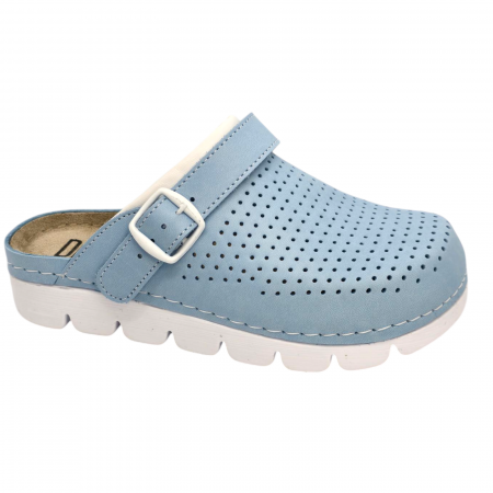 Csukott klumpa - 9014 -es női Dr Feet bőr papucs - világos kék