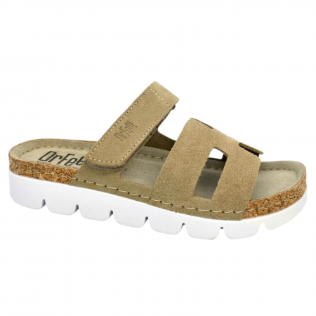NYÁRI NŐI LÁBBELI KOLLEKCIÓ - 9018 -as női Dr Feet bőr papucs - cappuccino barna