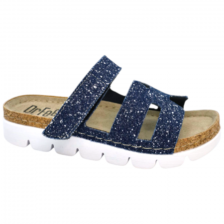 NYÁRI NŐI LÁBBELI KOLLEKCIÓ - 9018 -as női Dr Feet bőr papucs - farmer kék