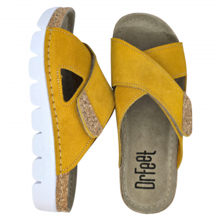 9019 -es női Dr Feet bőr papucs - mustár sárga [4]