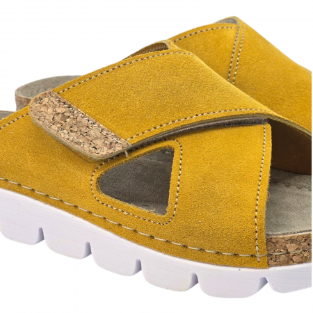 9019 -es női Dr Feet bőr papucs - mustár sárga [1]