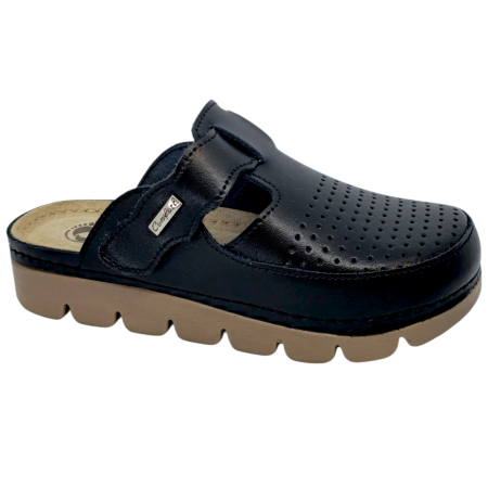 Női orvosi bőr klumpa - 9020 -as női Dr Feet bőr papucs - fekete