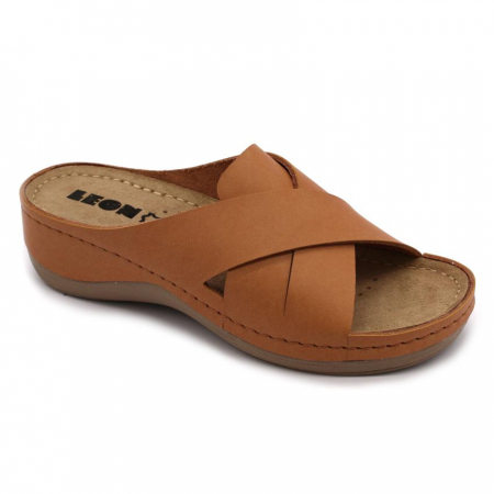 Női nyitott papucs - Leon - 932 -es női Leon bőr nyitott papucs - barna