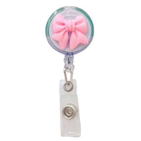Divatos kiegészítők - Kerek kihúzható jelvény tartó - Pink Bow