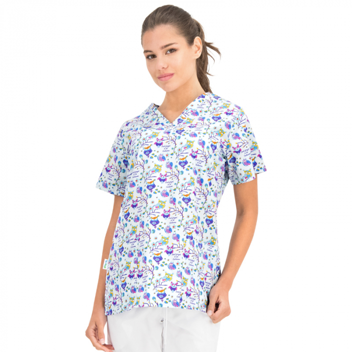 Bluza medicala alba cu bufnite [2]