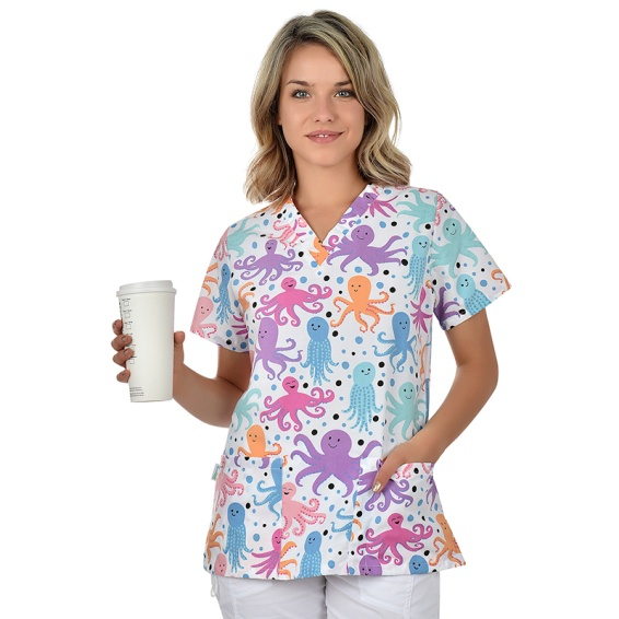 Bluza medicala alba cu caracatita [2]