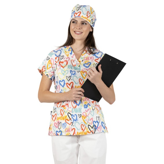 Bluza medicala alba cu inimioare [1]