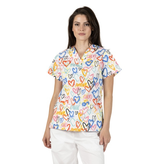 Bluza medicala alba cu inimioare [3]