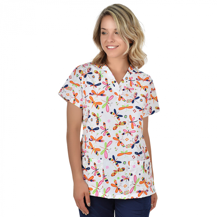 Bluza medicala alba cu libelule [2]