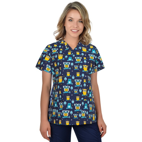 Bluza medicala bluemarin cu bufnite [2]