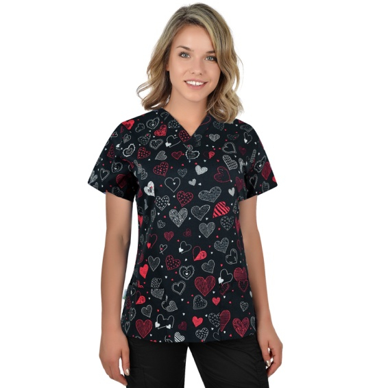 Bluza medicala negru cu inimioare rosii [3]