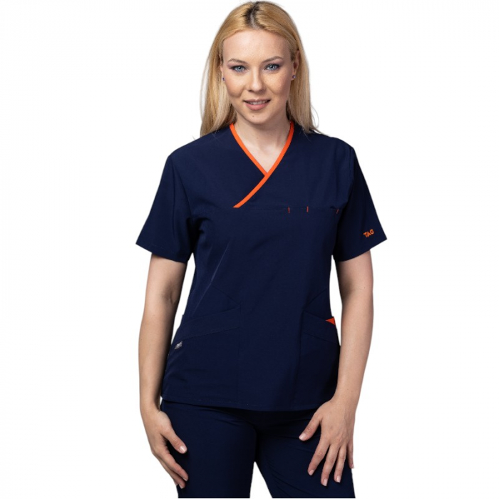 Costum medical Onyx dama - bleumarin cu paspol portocaliu [1]