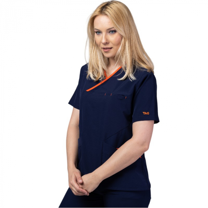 Costum medical Onyx dama - bleumarin cu paspol portocaliu [3]