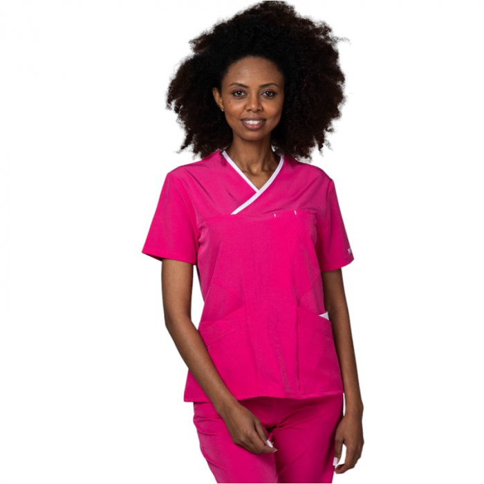 Costum medical Onyx dama - ciclam cu paspol alb [2]