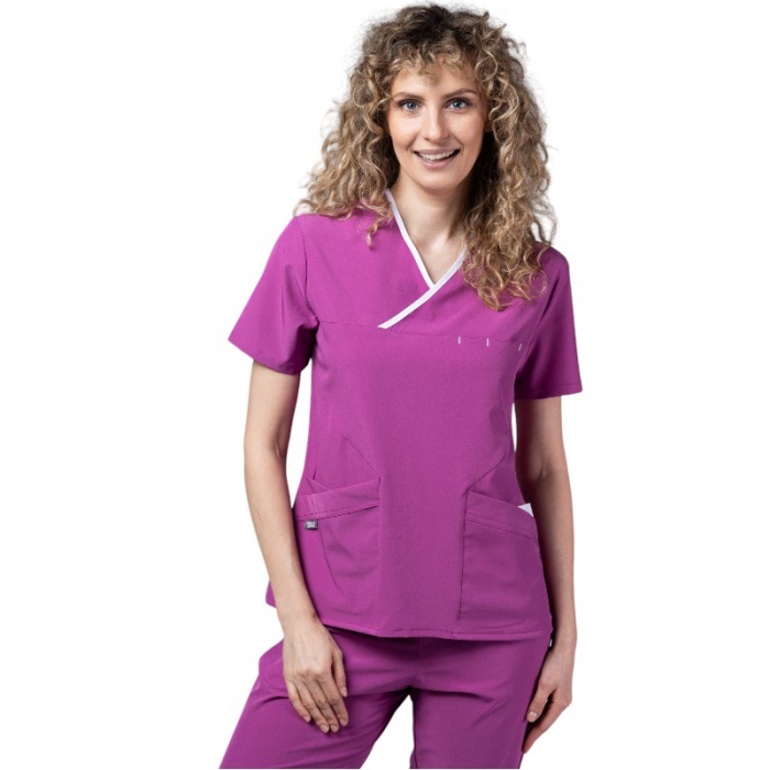 Costum medical Onyx dama - mov cu paspol alb [3]