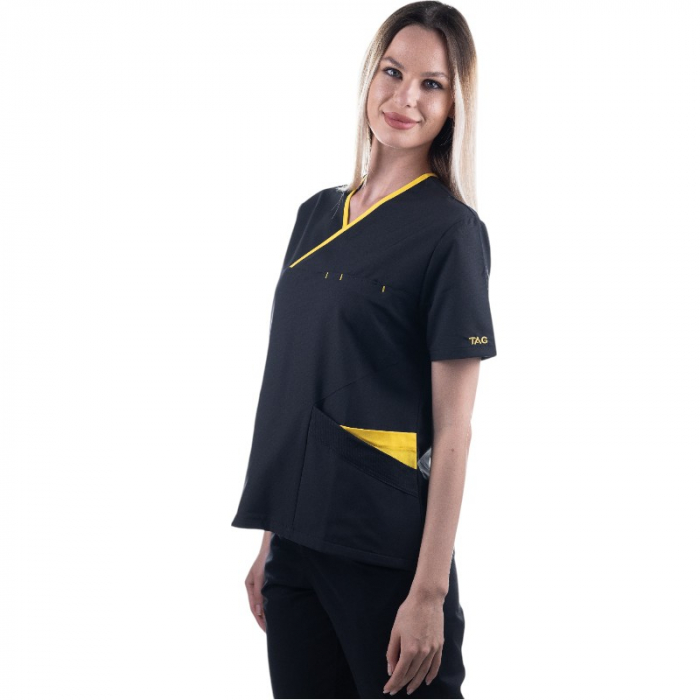 Costum medical Onyx dama - negru cu paspol galben [2]