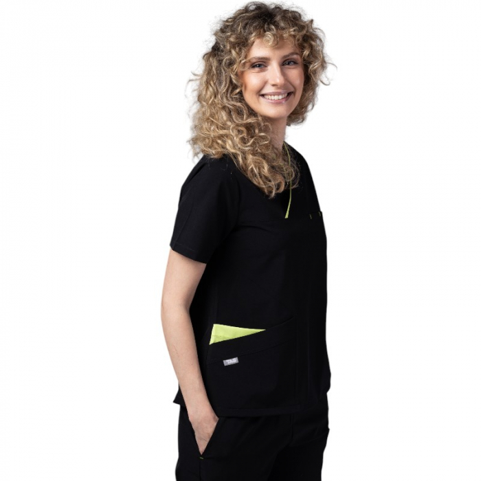 Costum medical Onyx dama - negru cu paspol praz [3]