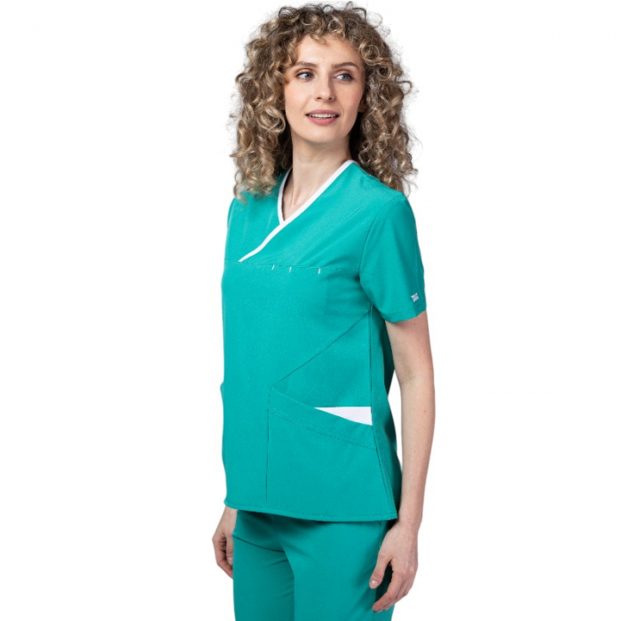 Costum medical Onyx dama - verde cu paspol alb [3]