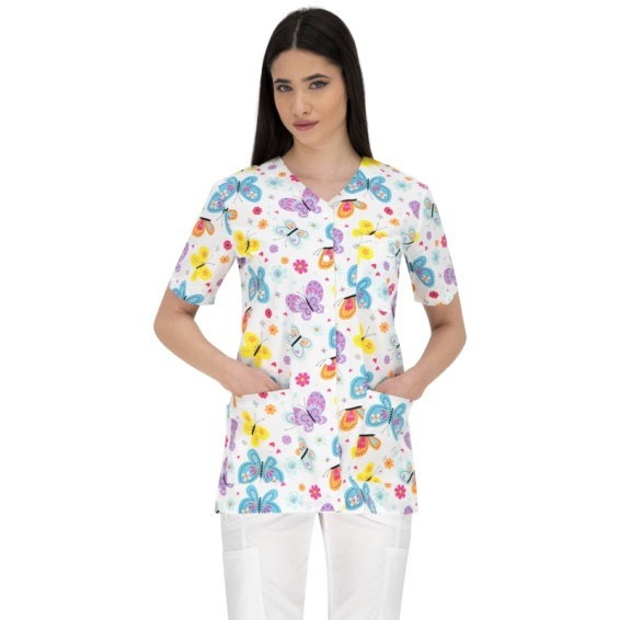 Halat medical alb cu fluturi si flopri - cu capse [2]