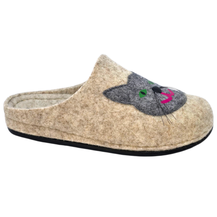 Papuci de casa Dr Feet 104 bej cu pisica - dama [1]