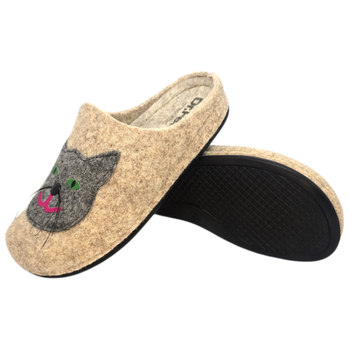 Papuci de casa Dr Feet 104 bej cu pisica - dama [7]