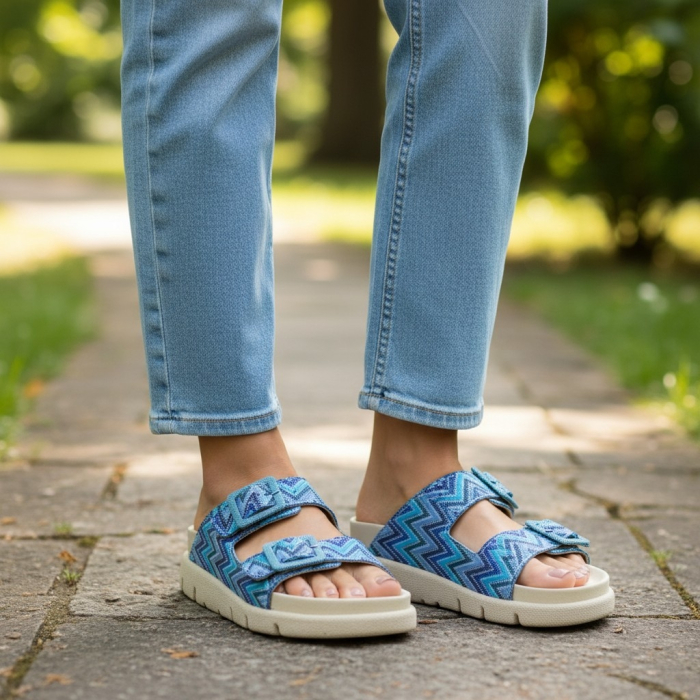 Papuci Dr Feet 16019 albastru cu imprimeu - dama [7]