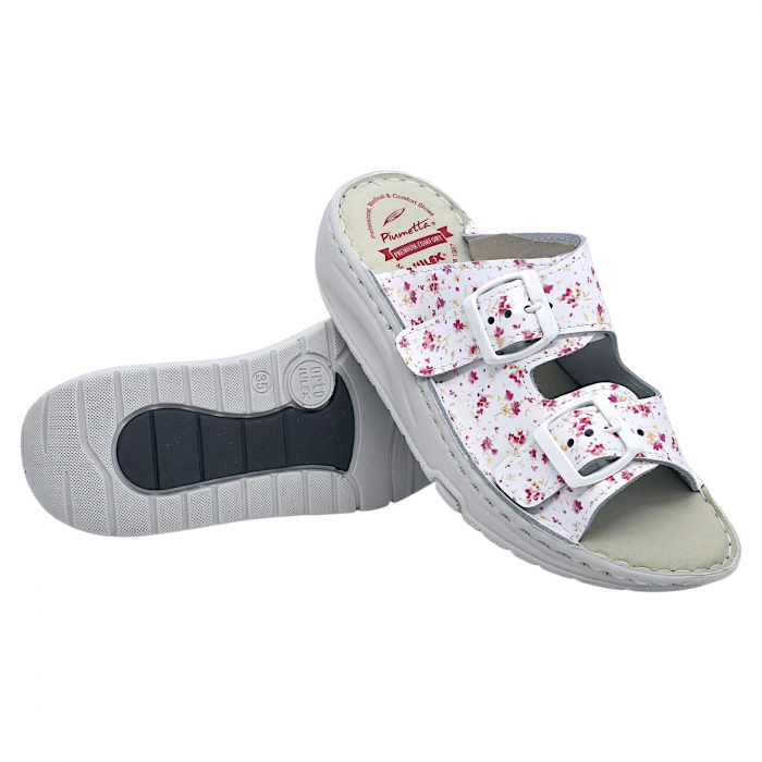 Papuci Piumetta 6273 alb cu floricele - dama [4]