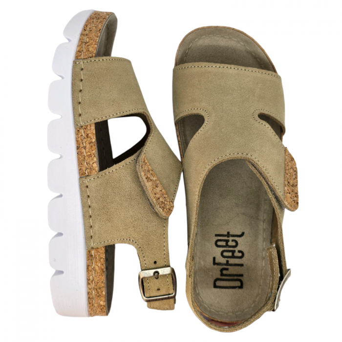 Sandale Dr Feet 9016 maro de cappuccino cu detalii de pluta - dama [5]
