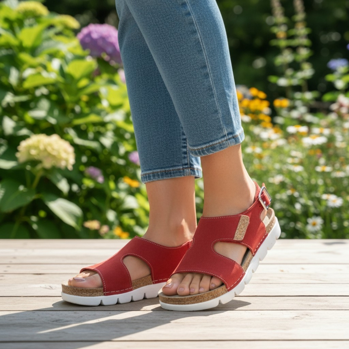 Sandale Dr Feet 9016 rosu cu detalii de pluta - dama [7]