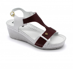 Sandale dama - Leon Klompe - Sandale Leon 1010 alb cu bordo - dama